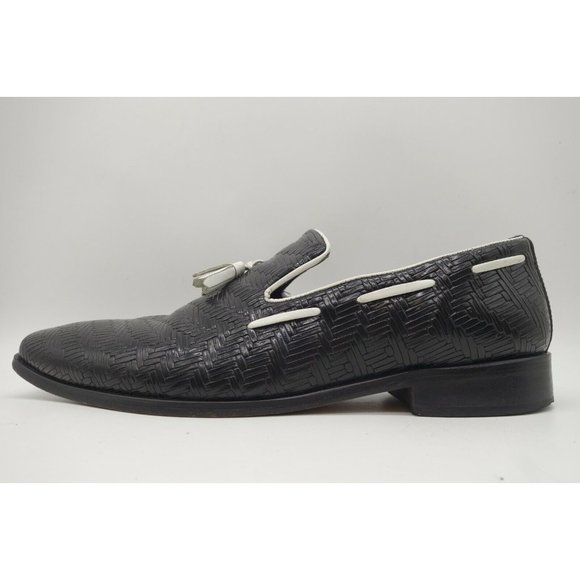 Stacy Adams Black Woven Leather Slip On Tassel Dress Loafers Shoes Men\'s 13 M main image 6